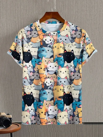 Men's T-Shirts Summer Cute Cat Pattern 3D Print