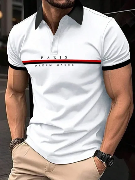 Men's Polo Shirt Button Collar Short-Sleeved