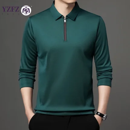 Solid Color Long Sleeve Polo Shirt Fashion